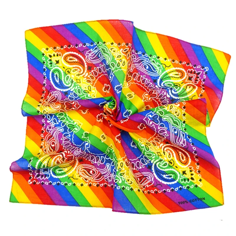 

Hip Hop Cotton Multi-Purpose Bandana Square Scarf Rainbow Stripes Paisley Print Headband Wrap Handkerchief for Women Men