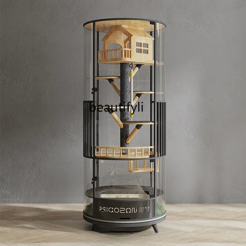 

12 Rotatable Cat Cage Luxury Display Cabinet Cat Nest Glass House with Toilet