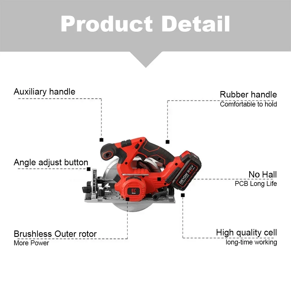 Devon 20v Cordless Circular Saw 5419 165x20mm Depth 62mm 5200rpm Adjustable Brushless for Woodwork Universal Flex Platform