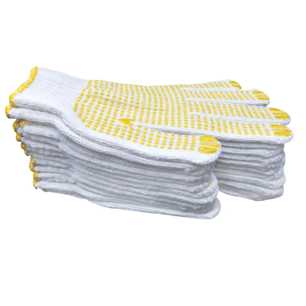 12'li Kalınlaştırılmış İşçi Koruma Pamuklu Eldivenler Çalışma Eldivenleri İşçi Koruma Eldivenleri (Beyaz + Sarı)