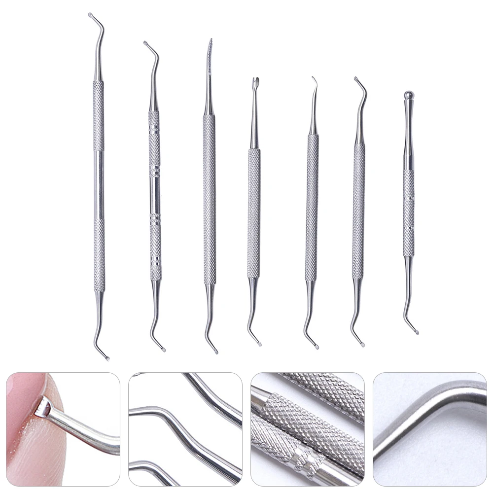1Set Stainless Steel Manicure Tools Non-Slip Ergonomic Rounded Handles Cuticle Pusher Nail Polish Remover Portable Travel Nail