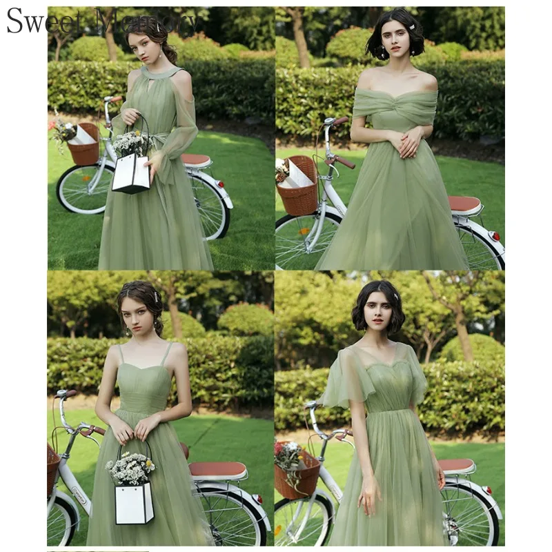 Customized Green Khaki Bridesmaid Dresses Sweet Memory Elegant Dress For Women Girl Tulle Formal Gown Prom Wedding Party Dress