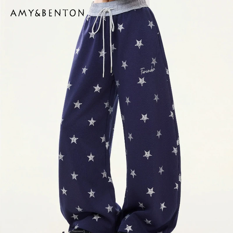 

Женские повседневные брюки с принтом American Design Star, новинка 2026 года, широкие, универсальные, свободные, омолаживающие, в стиле Y2K, свободные брюки в пол для женщин