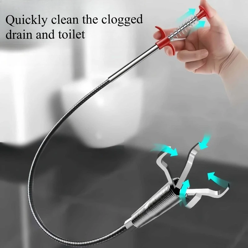 The Flexible Grabber Claw Pick Up Reacher Tool of Bathroom Toilet  Drain Clog  with 4 Claws Bendable Hose Pickup for Litter Pick