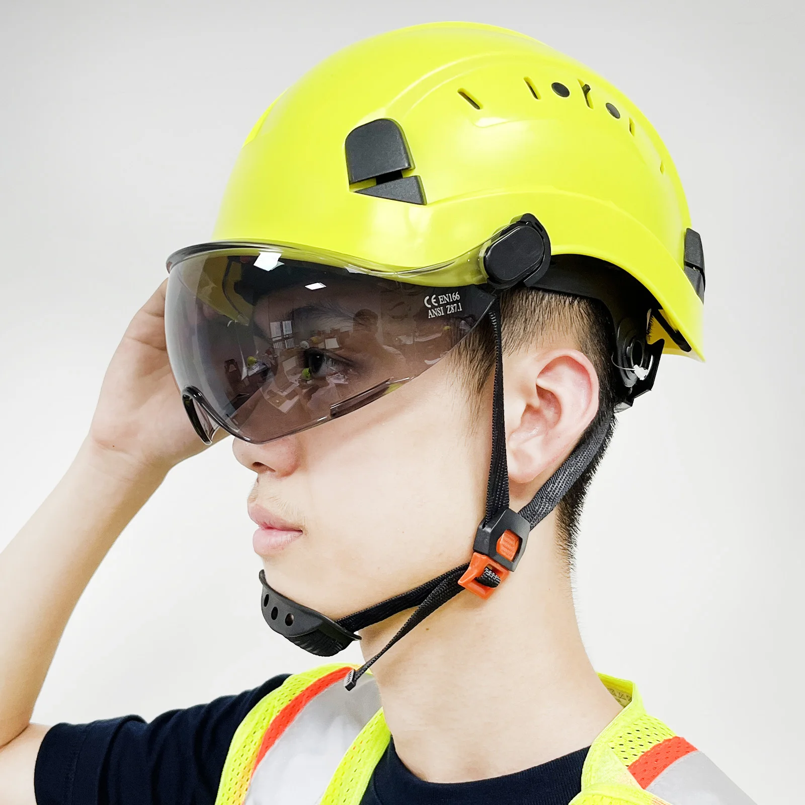 CE Construction Reflective Safety Helmet With Goggles For Engineer Visor ABS Hard Hat Vents Industrial Work Cap Head Protection