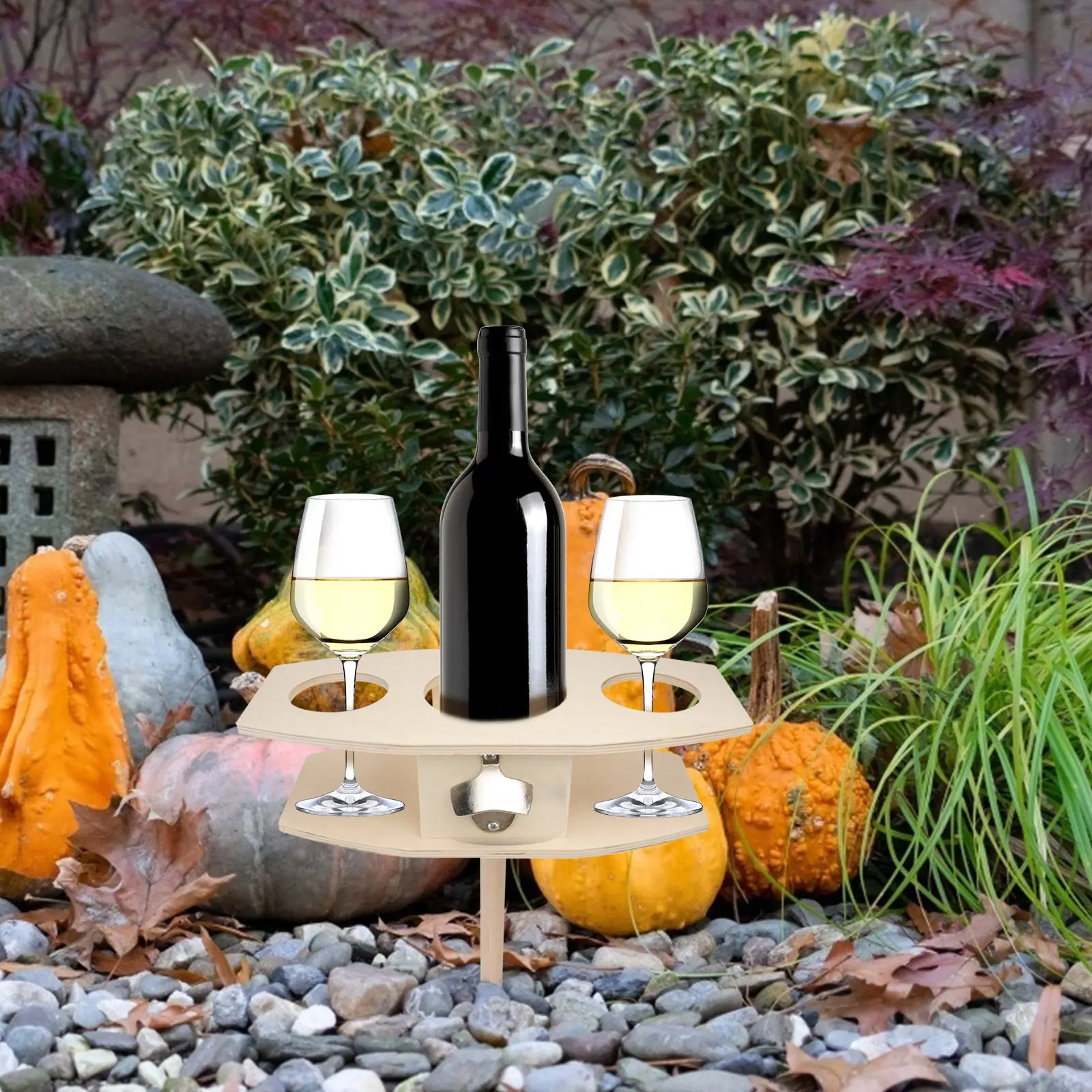 Wooden Wine Stake Beer Rack for Outdoor Ground – Universal Bottle & Can Holder for Picnic, Camping, Garden