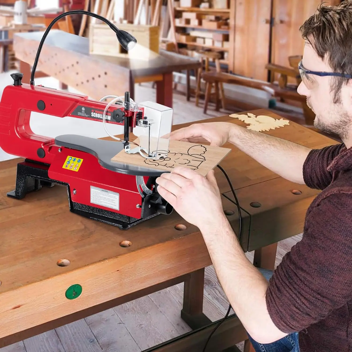 Tacleekii 16 in Scroll Saw, Variable Speed, 45 Degree Tilt Table LED Work Light Dust Port, for Detailed Woodworking Craft Cuts and DIY Projects