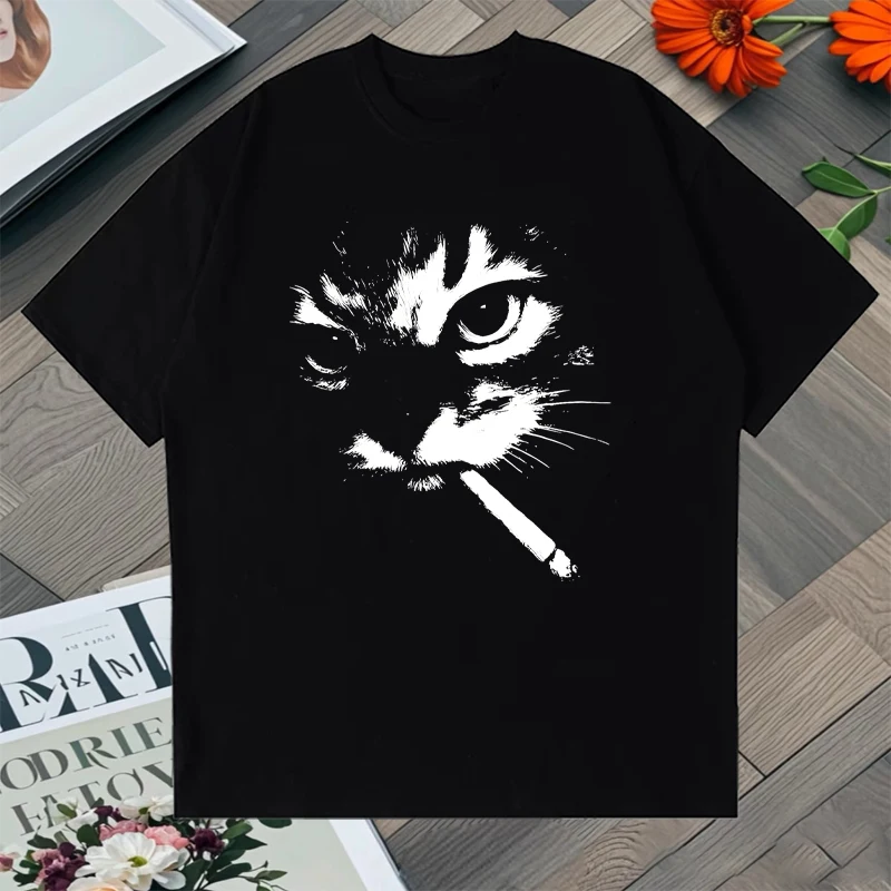 

Trend Funny Meme Cat Face Graphic Tee shirt Men Women O-Neck Cotton Vintage Men Women Oversized short sleeve T-shirt Unisex Top