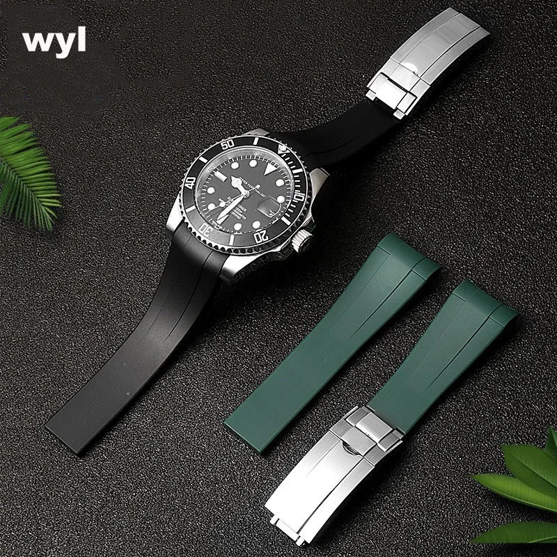 

20mm 21mm Rubber Watchband for Rolex Submariner DAYTONA GMT Yacht-Master Silicone Strap Black Watch Band Bracelet