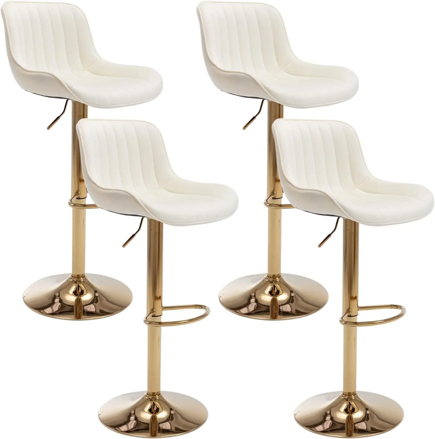 

Kiztir Gold Velvet Bar Stools Set of 4, Adjustable Counter Height Bar Stools with Back & Footrest, Gold Swivel Bar Stools for