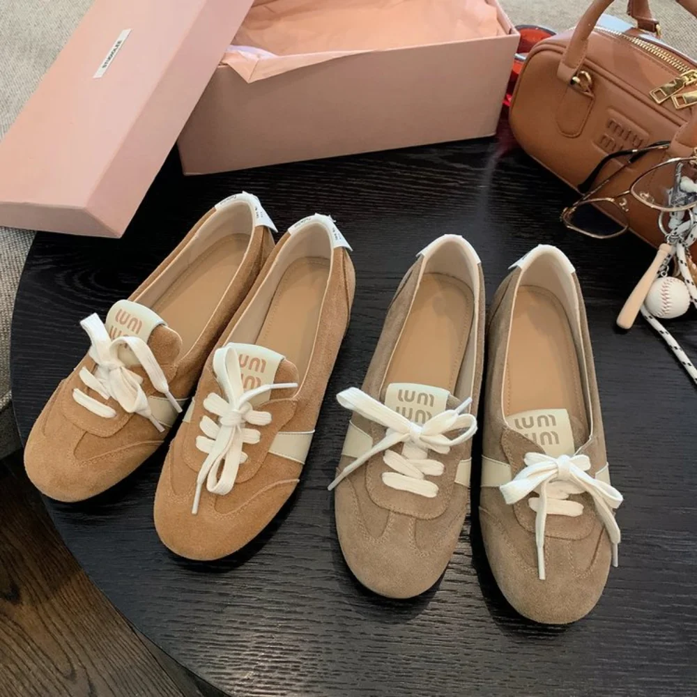 

Women's Suede Retro Sneakers, 3cm Hidden Heel Ballet Flats, Comfortable Casual Footwear for Office Party Wear