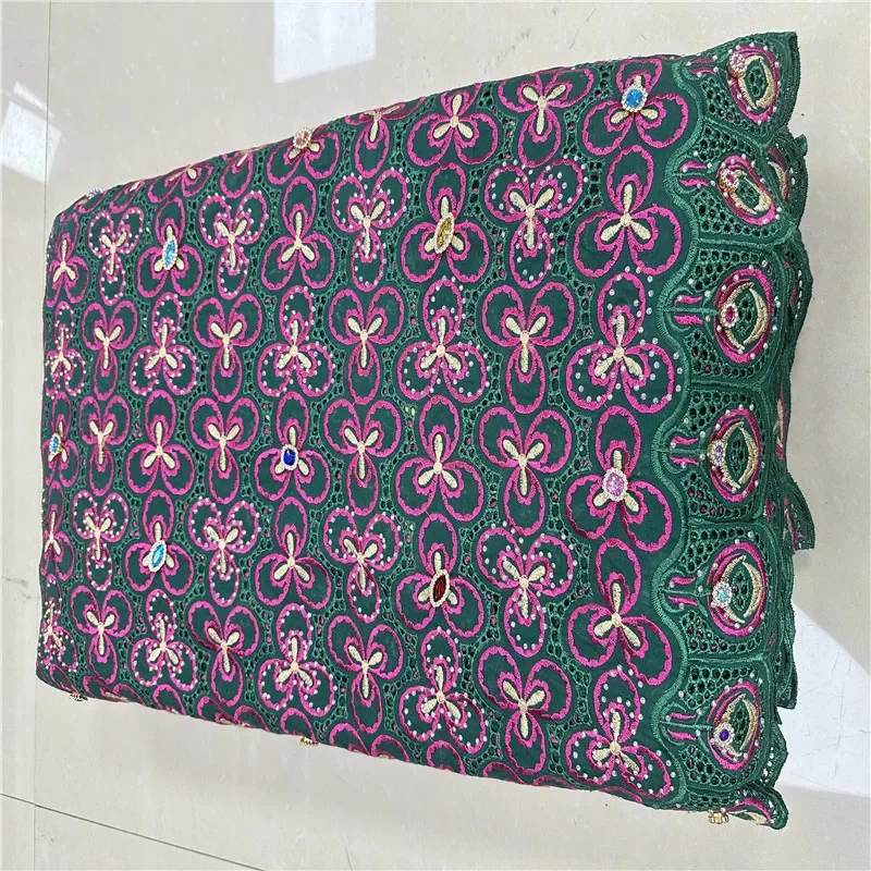 

5-ярдовая тяжелая вышивка бисером, африканская 100% хлопчатобумажная ткань премиум-класса, высокое качество, швейцарская вуаль, кружево, популярный стиль Дубая 27L591202