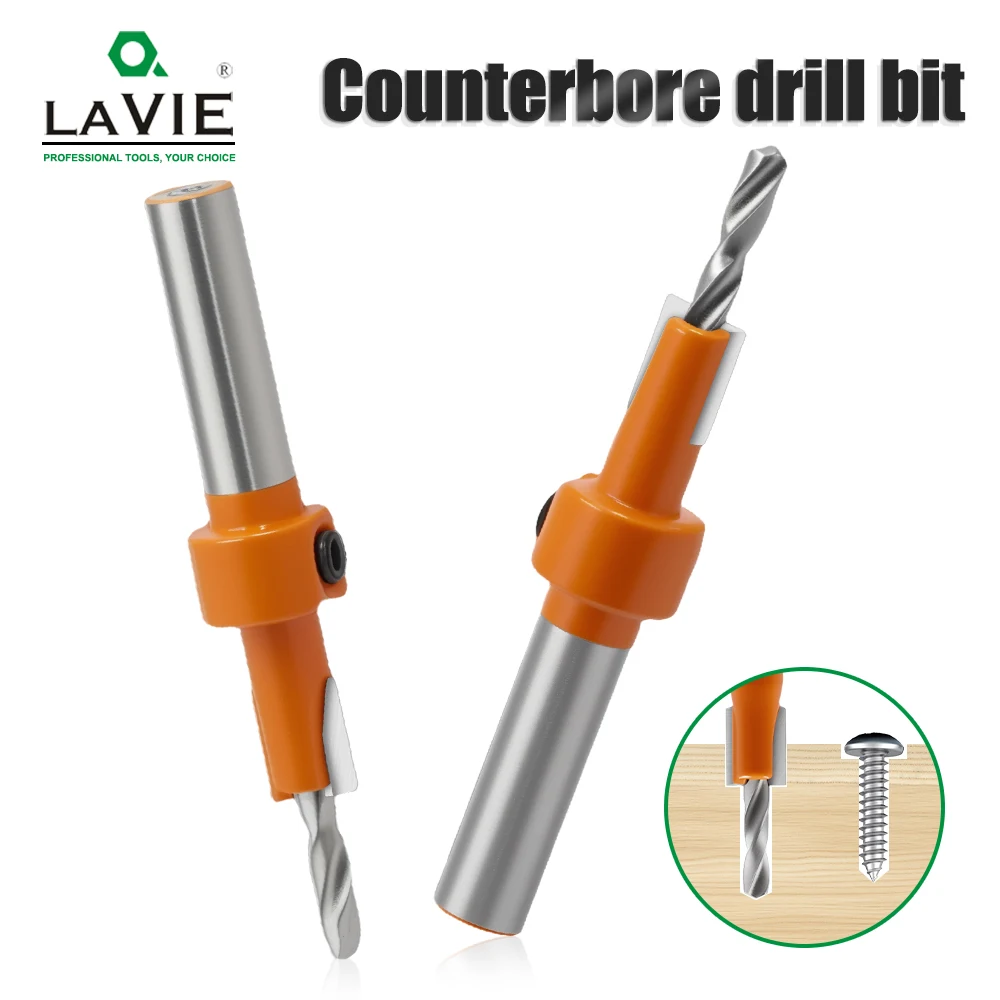 LAVIE 1pc Orange Countersink Bit , 8mm Shank Wood Screw Hole Flush Mount Tool,For Woodworking C08339M083