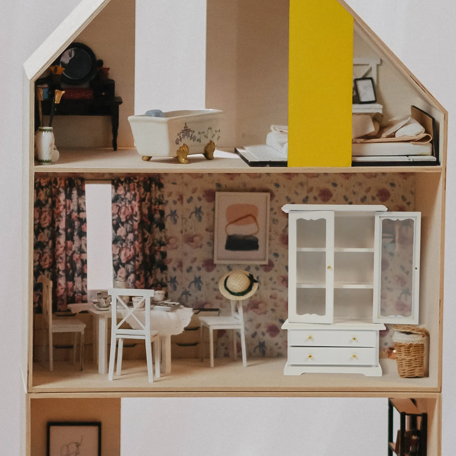 Accessoires de meubles de maison, armoire Miniature en bois, étagères à livres, vitrine