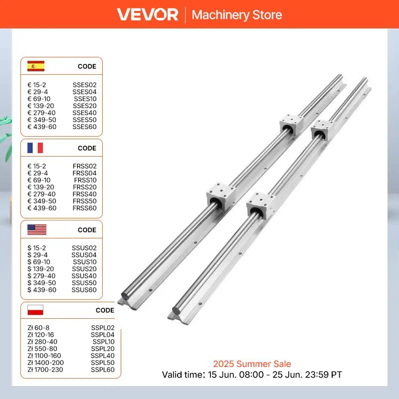VEVOR Carril Lineal SBR12 2 pcs 1000 mm Carriles de Deslizamiento Lineal y Bloques 4 Bloques SBR12UU Alta Dureza Riel Deslizante Lineal para Máquinas de Soldadura Láser, Tornos, Máquinas de Doblado