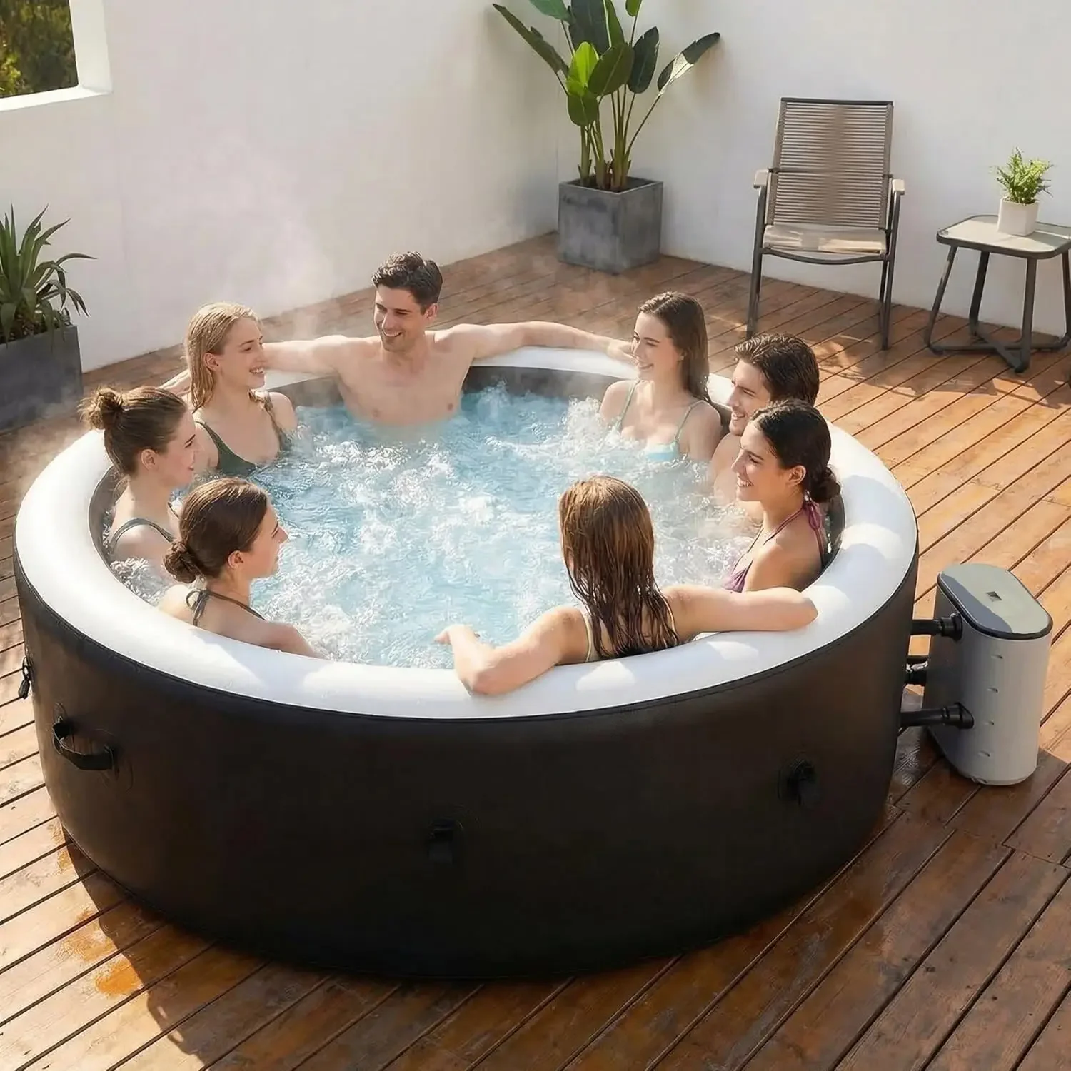 

Inflatable Hot Tub Spa with 170 Jets 6 8 Person Large Outdoor Blow Up Hot Tub Durable PVC Materials 82 5x28 Inch