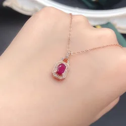 YULEM Genuine Natural Ruby Pendant Necklace for Women Lady Girl 925 Sterling Silver Wedding Engagement Birthday Gemstone Gift