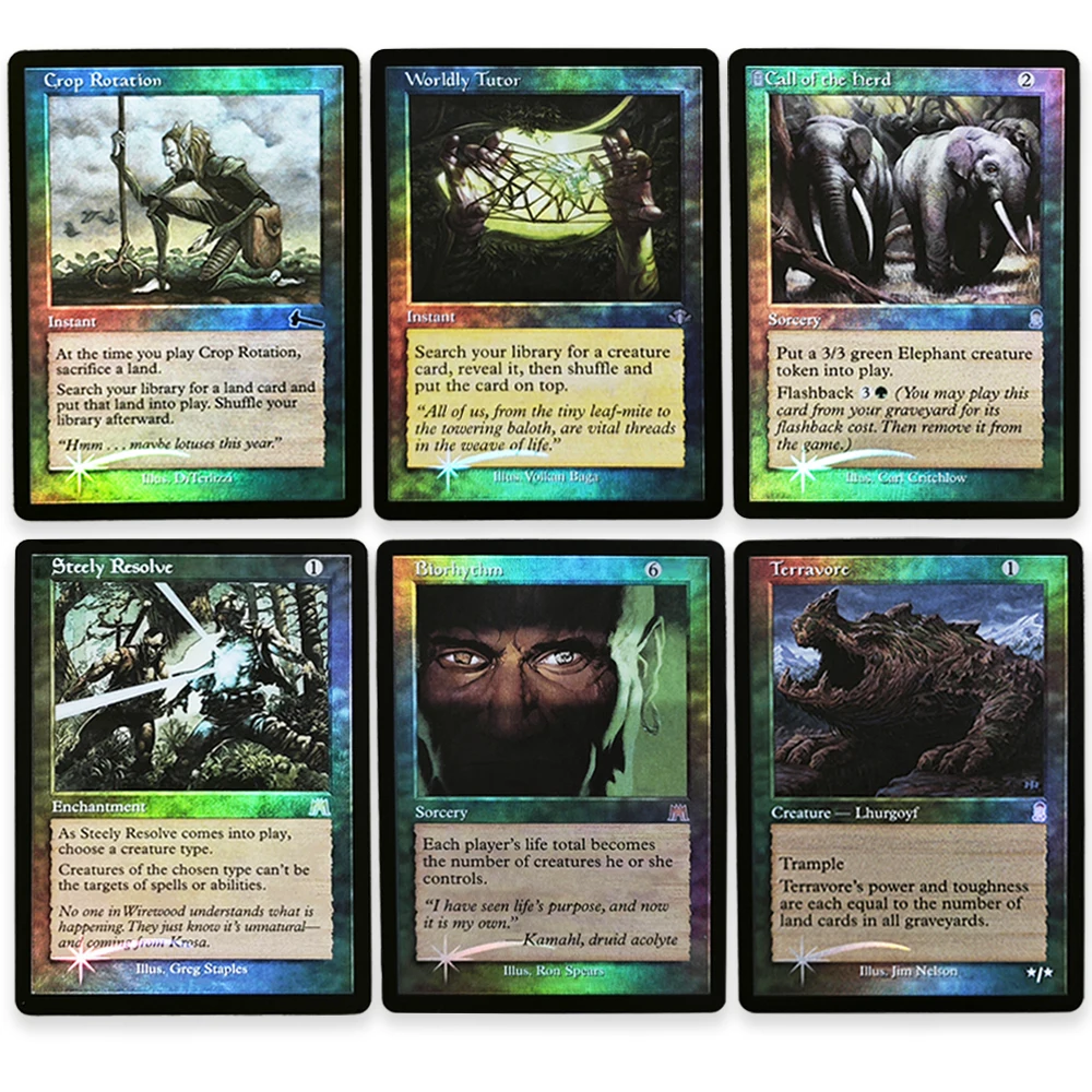 Tarjetas Coleccionables de Juego Mágico Raras BL Foil18 TCG - Rotación de Cultivos/Instructor Mundano/Llamada del Rejilla/Resolución de Acero/Biorritmo/Terravore