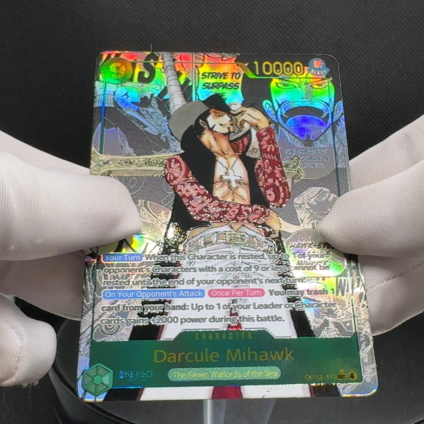 قطعة واحدة TCG OPCG بطاقة شخصية إنجليزية Mihawk manga OP14-119 بطاقة رقائق معدنية بطاقات أنيمي قابلة للجمع #4