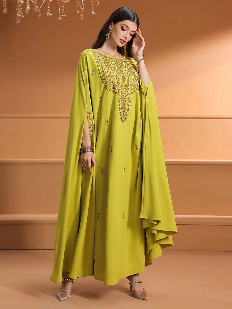 New Abbayas for Woman Muslim Batwing Sleeve Dress Ramadan Dubai Abayas Turkey Kaftan Eid Djellaba Islam Party Gown Robe Jalabiya