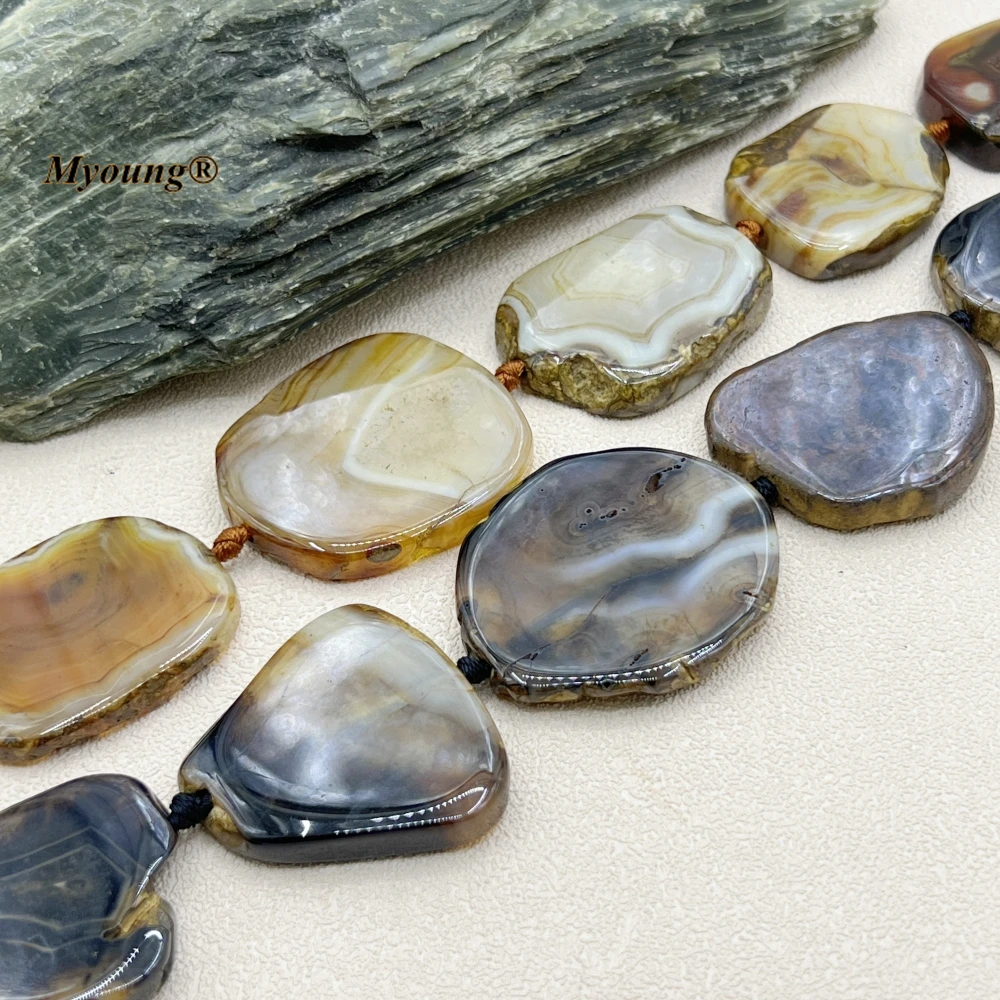 20Inchs Irregular Graduated Natural Brown Agates Slice Pendant Beads For DIY Choker Necklace Making MY230798