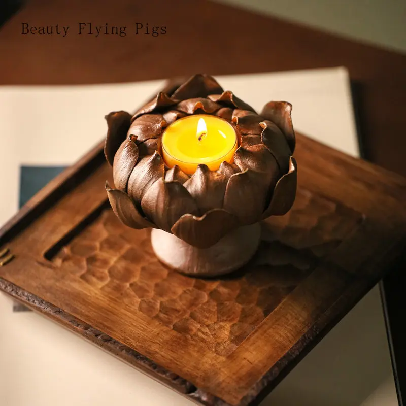 1PCS ceramic candle holder butter lamp base pure handmade lotus fragrance candle atmosphere lamp decoration