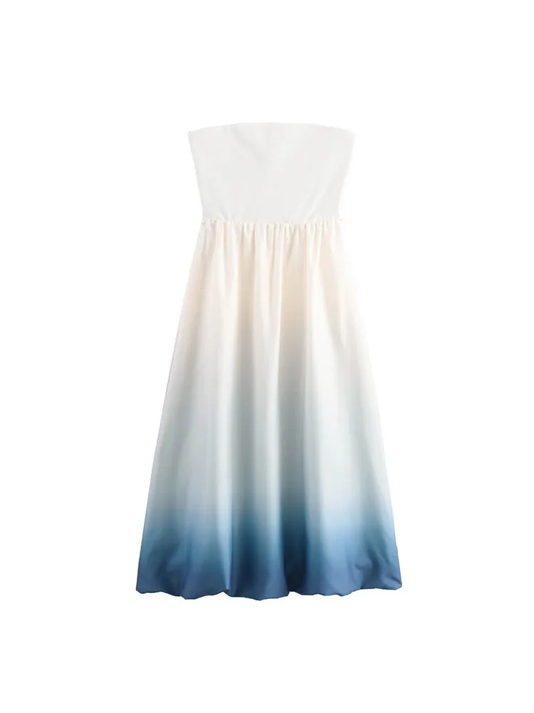 

2024 New Women's Clothing European and American Style Fashionable and Versatile Slim Contrast Color Tie-Dye Tube Dress
