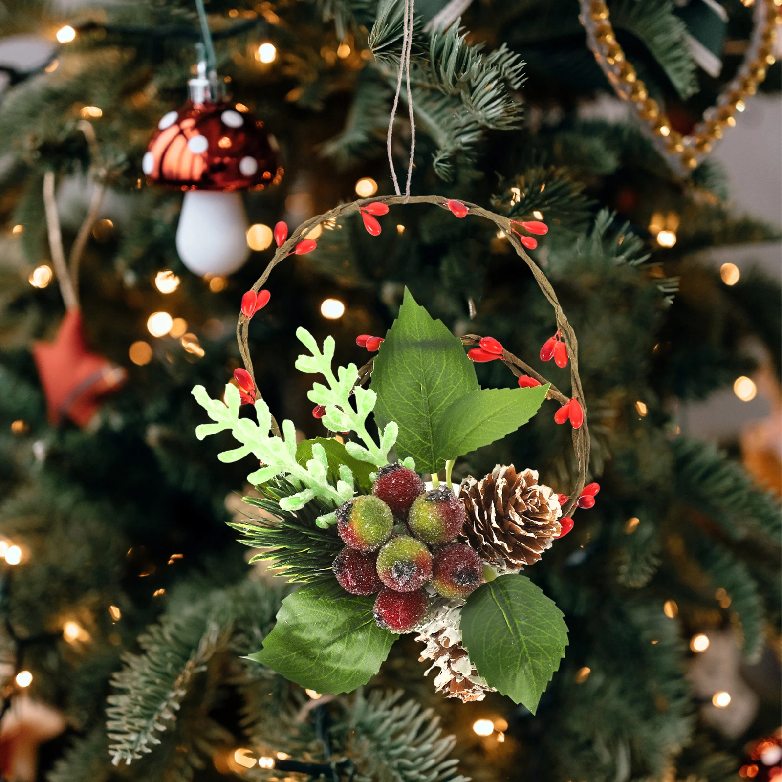 

Christmas Decorations Ornaments Mini Craft Wreaths Flash Pine Needles Miniature for Crafts