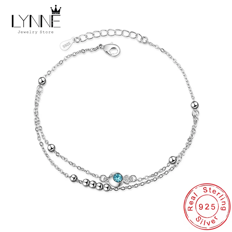 Nowa moda 925 Sterling Silver Blue Zircon Small Fish Pendant Double Layer Anklets Biżuteria damska Prezent Sexy Beach CZ Foot Chain