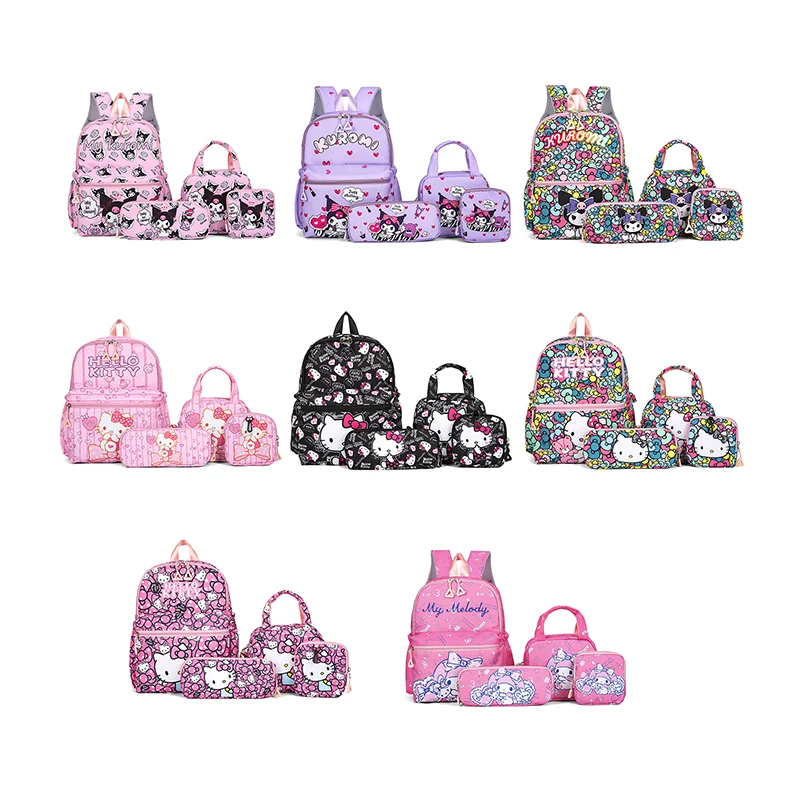 4 шт., рюкзак с мультяшным принтом Sanrio, пенал, кошелек для монет, набор сумок, школьная сумка, милые повседневные дорожные сумки для хранения 4 шт., рюкзак с мультяшным принтом Sanrio, пенал, кошелек для монет, набор сумок, школьная сумка, милые повседневные дорожные сумки для хранения