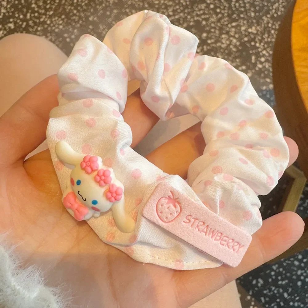 Sanurgente-Bandeau élastique rose dessin animé Cinnamoroll pour filles, queue de cheval haute, accessoires pour cheveux Kawaii, cadeau de festivals, 4 pièces/ensemble