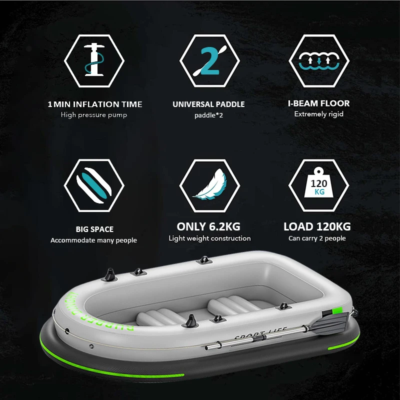 2.2M 2.6M 3M Inflatable Kayak Thickened Plastic Boat Power Thruster Double Air Cushion Fishing Boat Drift Canoe Rubber Boat