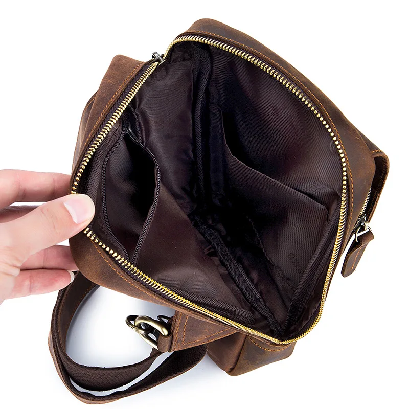 Imagem -05 - Nordeep-bolsas Crossbody de Couro Genuíno Masculino Bolsa de Peito Clássica Bolsa de Viagem Curta Bolso Retrô com Zíper Cavalo Louco