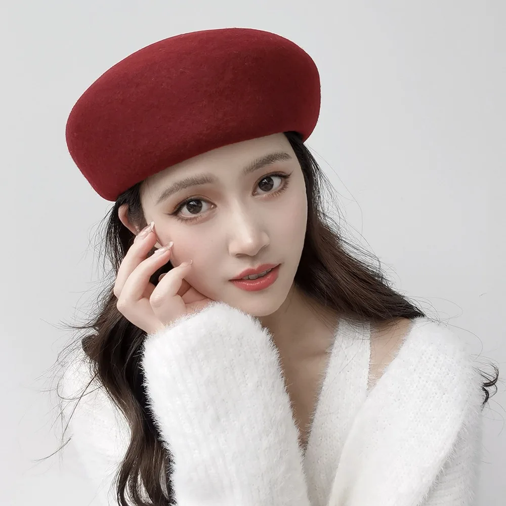 قبعة بيريه نسائية من الصوف بنسبة 100% تحافظ على الدفء قبعة كلاسيكية ساحرة أنيقة من الصوف قبعة بيريه شتوية #3