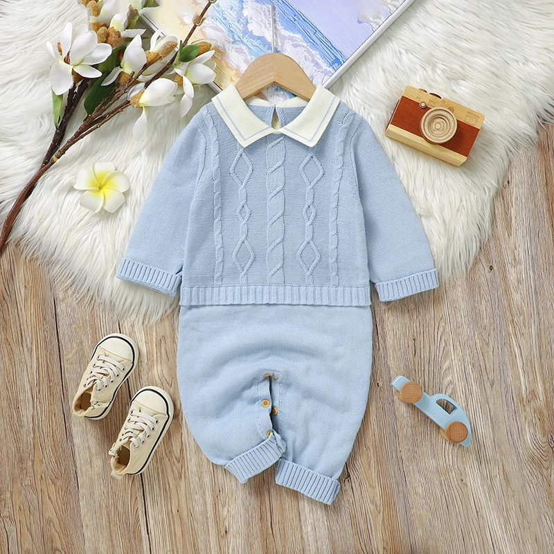 Baby Boys Rompers Winter Turtle Neck Long Sleeve Knit Newborn Infantil Cotton Jumpsuits 0-18m Toddler One Piece Outfits Costumes