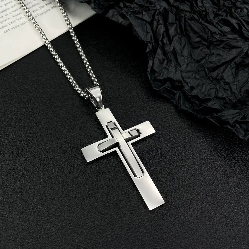 JHSL Male Men Cross Pendants Necklace Fashion Christian Jewelry Chain Stainless Steel Black Silver Gold Color New Arrival 2023