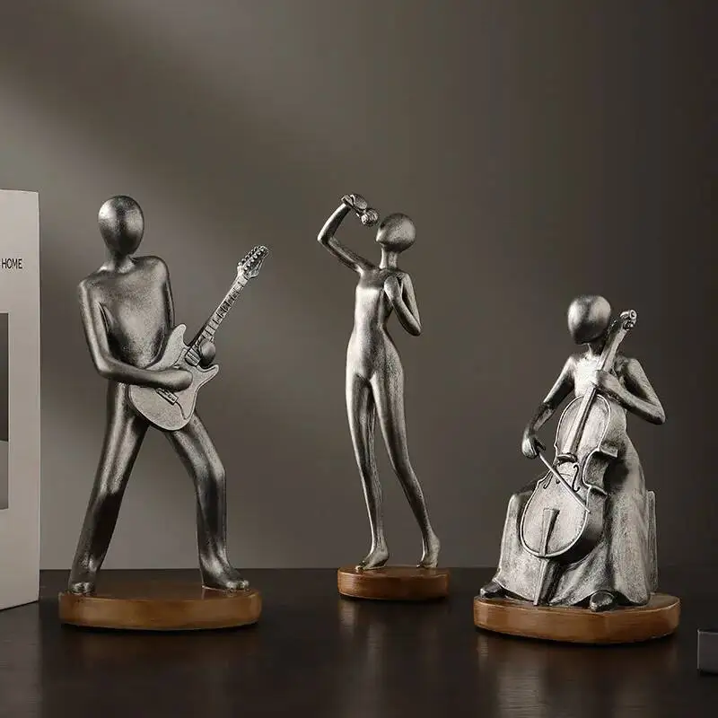 Resin Handicrafts Realistic Figure Sculpture Abstract Musician Cello Cellist Guitar Guitarist Figurines Home Decoration