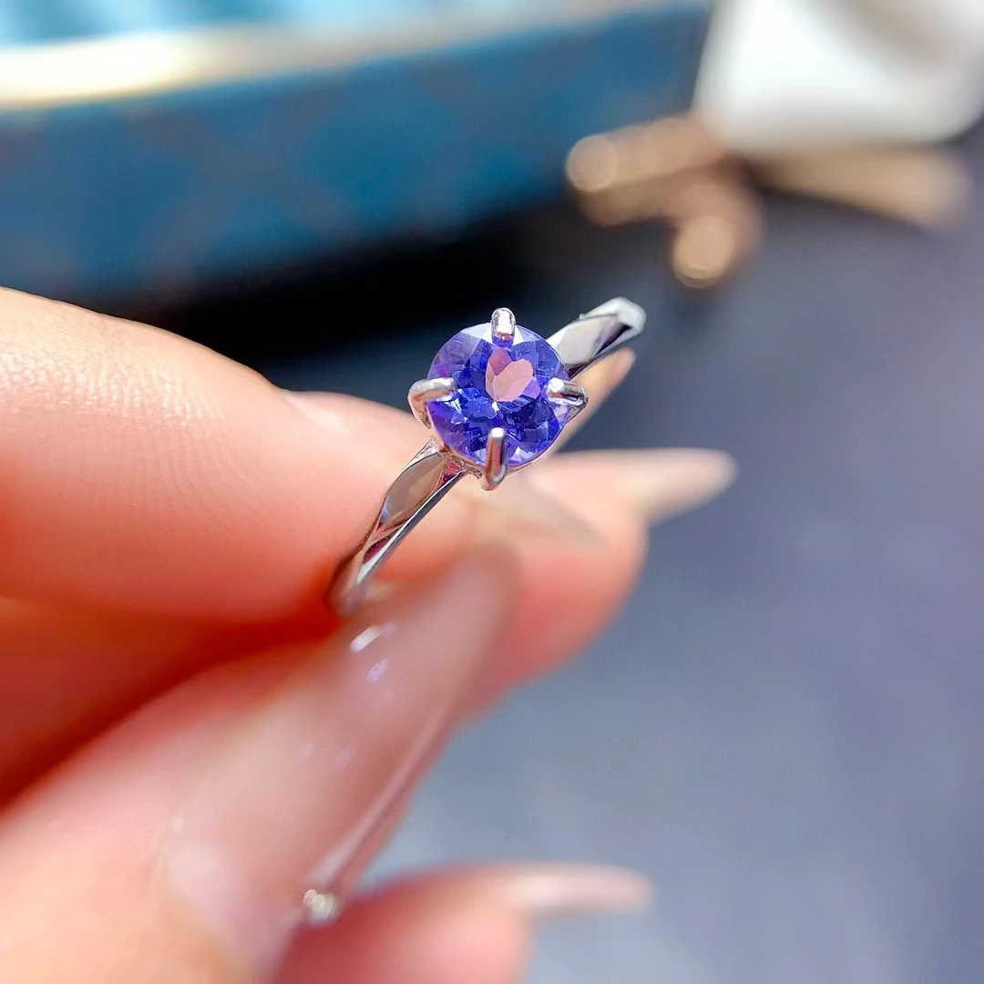 

Classic Tanzanite Engagement Ring for Woman 6mm 0.8ct Natural Tanzanite Silver Ring 18K Gold Plated 925 Silver Gemstone Jewelry