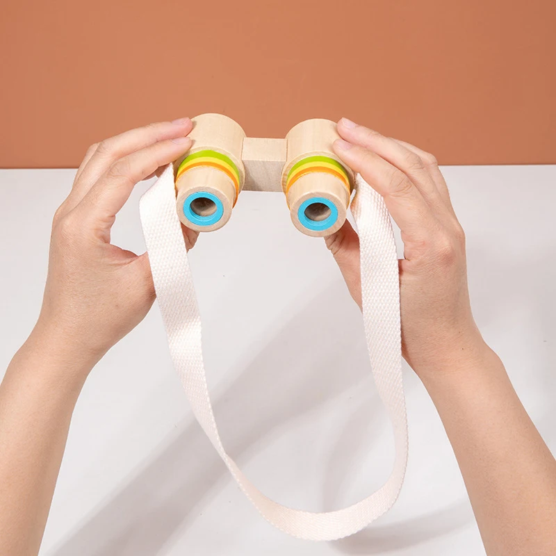 1PC binocolo In legno per bambini di piccole dimensioni con lente In vetro ottico a bassa aberrazione cromatica binocolo In legno per trovare l'obiettivo