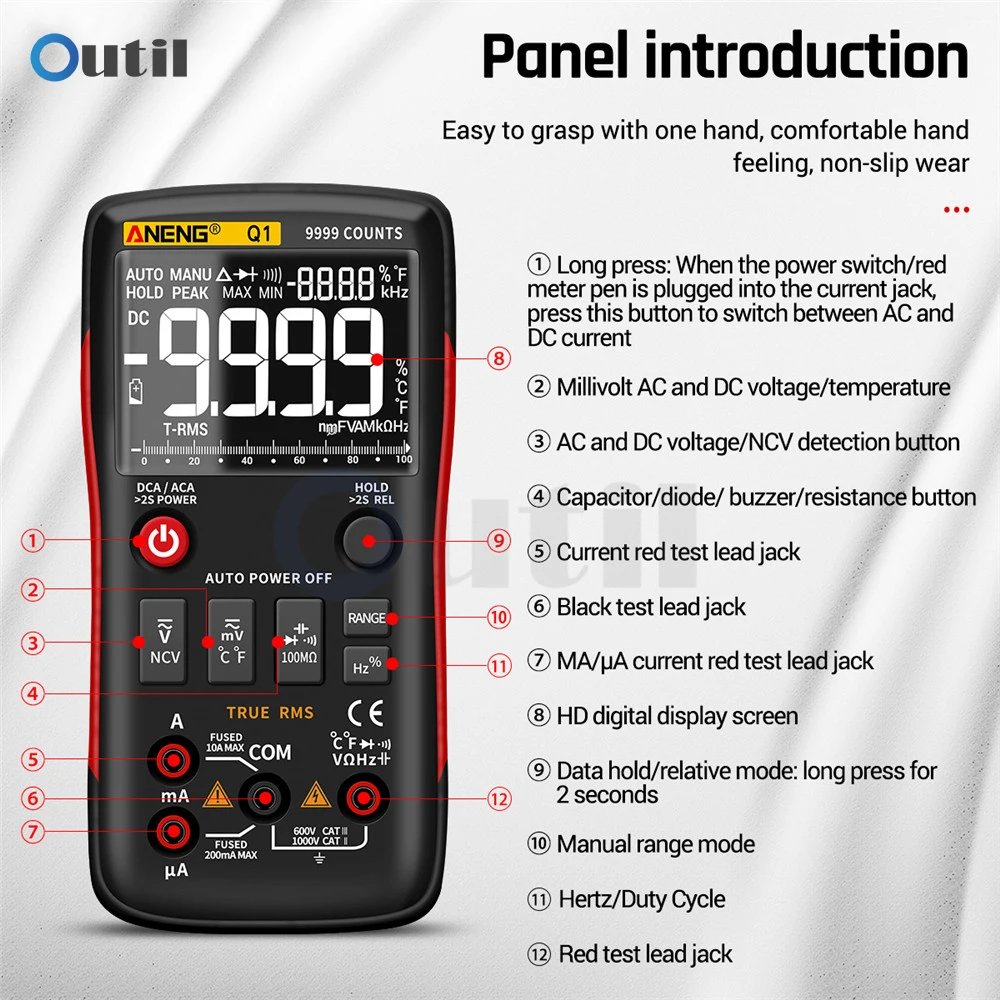 ANENG Q1 Multimetro digitale 9999 Tester analogico Vero RMS Transistor fai da te Condensatore NCV Tester Lcr Meter Multimetro professionale