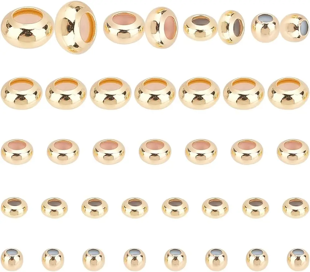 

48pcs 14K Gold Slider Beads 4Sizes Stopper Beads Brass Spacer Rubber Insert Locating Ring Length Adjust Spacer Beads for Jewelry