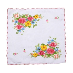 6Pcs Women Floral Handkerchiefs Pocket Handkerchief Natural Cotton Reusable Wedding Party Baby Shower Supplies for Girl