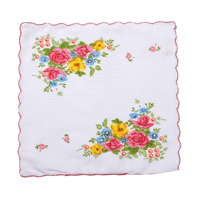 6Pcs Women Floral Handkerchiefs Pocket Handkerchief Natural Cotton Reusable Wedding Party Baby Shower Supplies for Girl