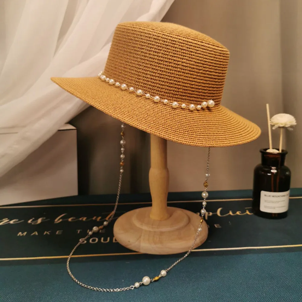 

with Seashell Beaded Chain Straw Hat Sun Protection Large Brim Wide Brim Hats UPF 50+ UV Protect Straw Sun Visors Women Girls