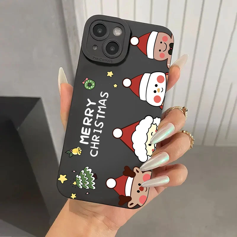 Christmas Santa Elk Phone Case For iPhone 16 Pro Max 15 14 Plus 13 12 11 Pro Max 7 8 XR X XS SE Shockproof Soft Silicone Cover