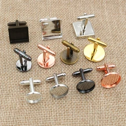 10pcs 10 12 14 16 18 20mm Bronze Gold Silver Plated Round/Square Copper Cufflink Base DIY Cuff Link Settings Cabochon Cameo