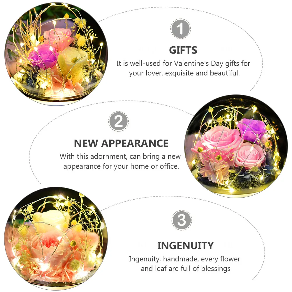 

Preserved Flower Gift Box Immortal Glass Dome Delicate Cover Decor Rose Shade Vivid The