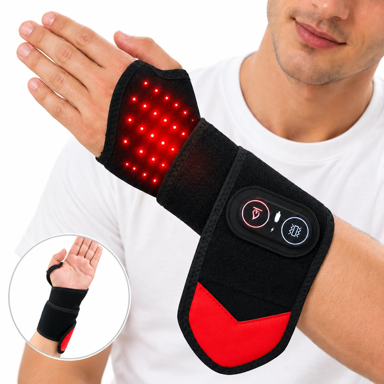 Red Light Wrist Massager 3 Heat Levels 3 Massage Modes Heated Hand Wrap Wearable Support Cold Hands Wrist Fatigue Daily Comfort