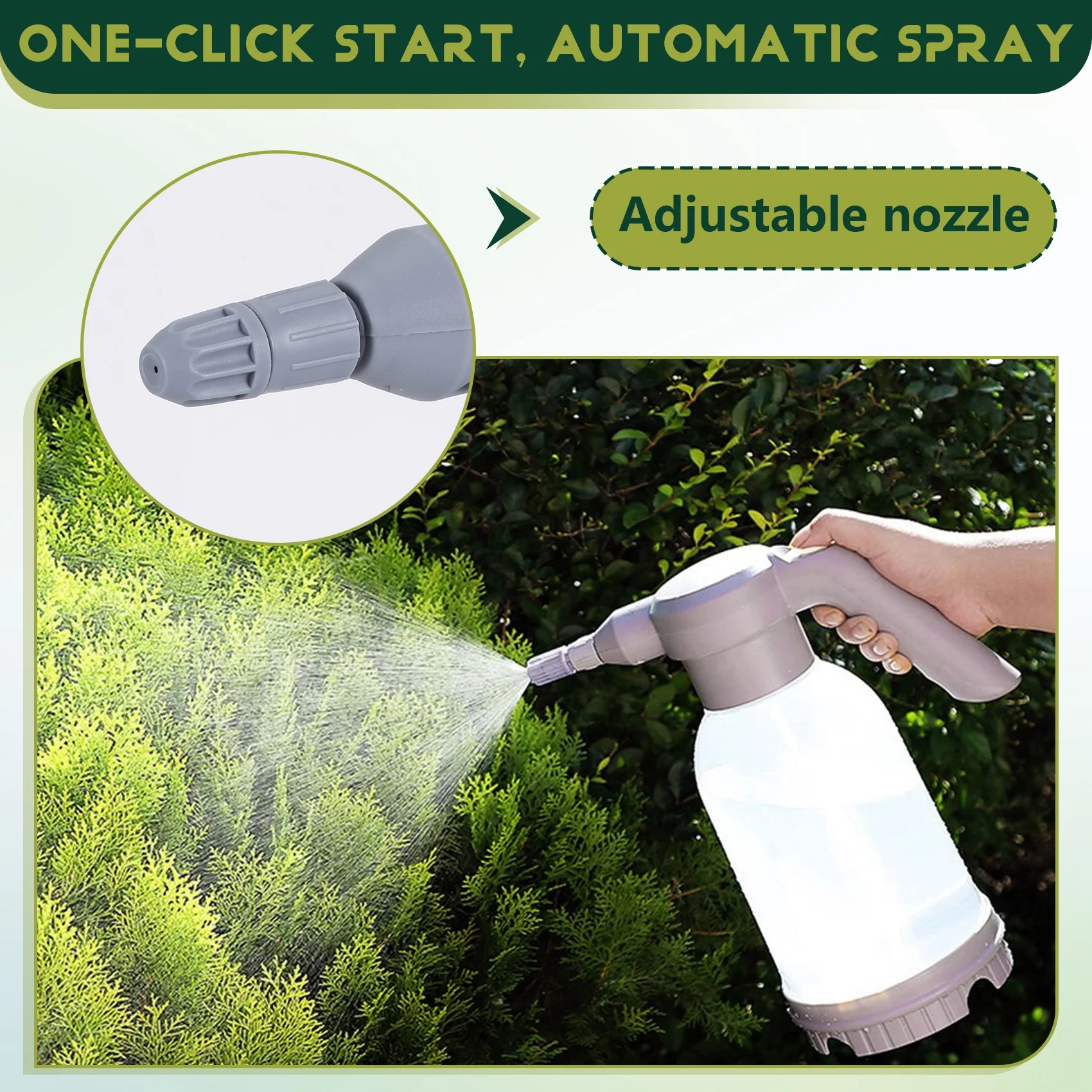 PZHI 2L Electric Automatic Garden Water Spray Bottle, USB Rechargeable Battery Sprayer, 360° Adjustable Nozzle for Plants,