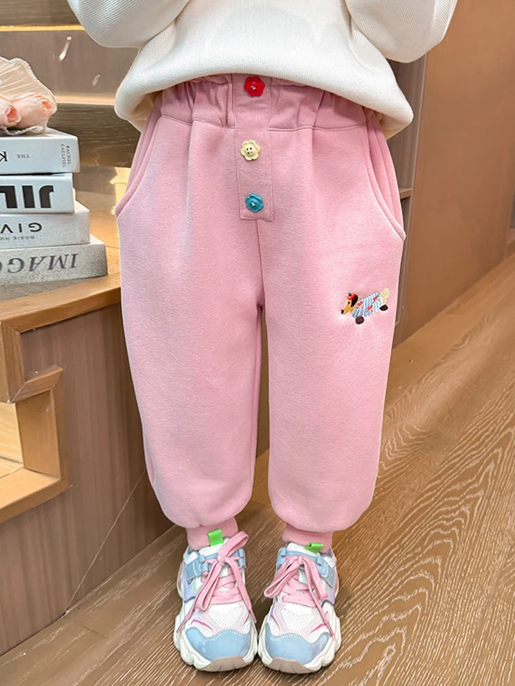 

Утепленные флисовые детские брюки для девочек, зимние теплые повседневные штаны с высокой талией, длинные, хлопковые, немнущиеся, свободного кроя